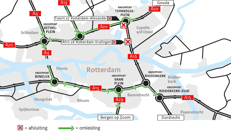 Forse verkeersdrukte verwacht in Capelle door weekendafsluiting A16