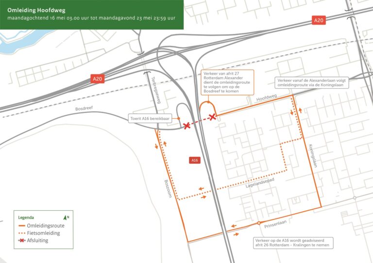 Hoofdweg Rotterdam bij A16 afgesloten voor al het verkeer