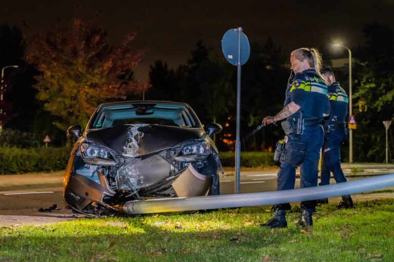 Beschonken bestuurster botst op lichtmast