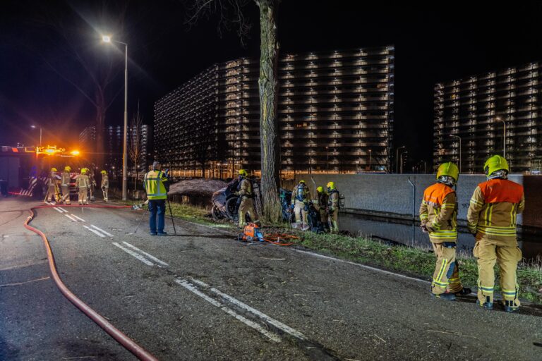 Auto botst op boom en vliegt in brand, automobilist overleden