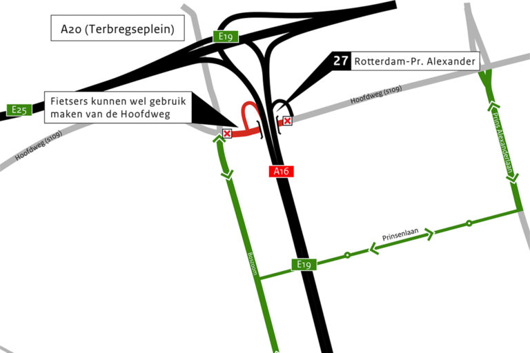 Hoofdweg bij A16 in Rotterdam opnieuw zes weken dicht