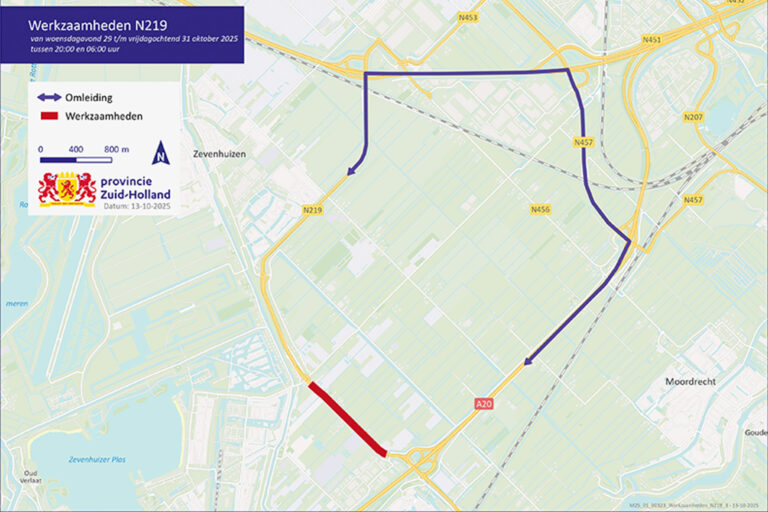Nachtelijke afsluitingen Eerste Tochtweg (N219) tijdens werkzaamheden