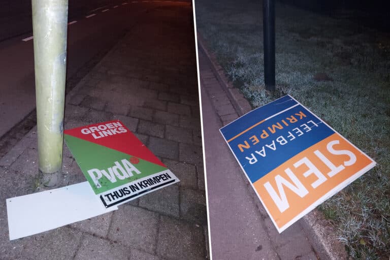 Verkiezingsborden vernield: “Dit is Krimpen onwaardig”