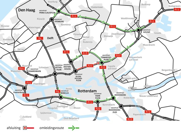 A20 twee weken dicht: omleidingen en 30 tot 60 minuten extra reistijd