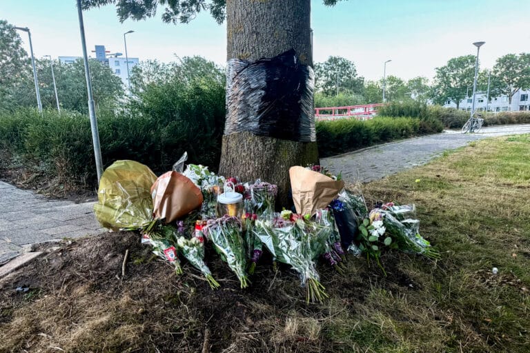Bloemen en kaarsen bij plek fataal ongeluk op Prins Alexanderlaan