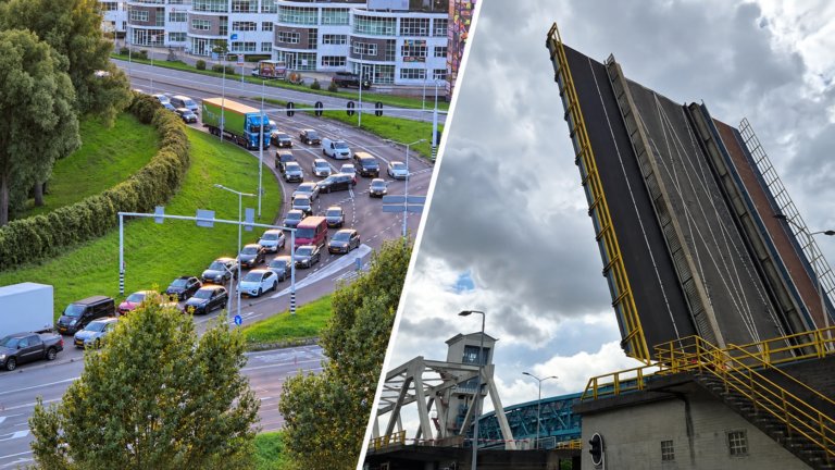 Algerabrug getroffen door technische storing: verkeer in beide richtingen vast (foto: Jeroen van Zomeren)