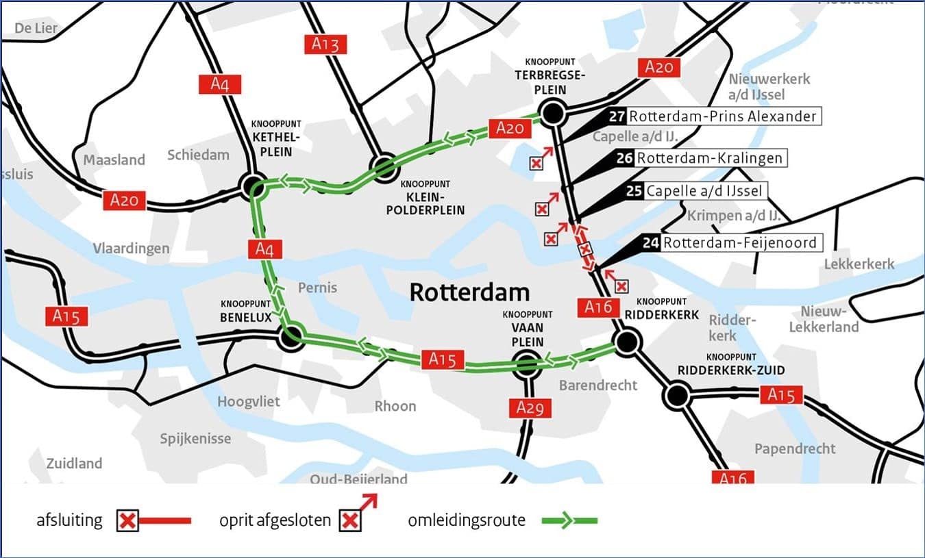 Van Brienenoordbrug 2 nachten dicht voor onderhoud
