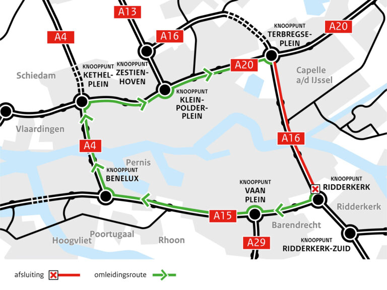 Tijdens het werk aan de A16 wordt verkeer omgeleid